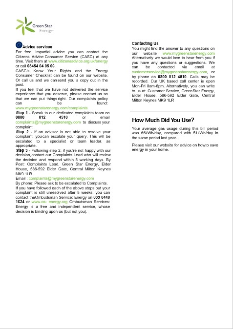 United Kingdom Green Star Energy energy business utility bill Word and PDF formats, 3 pages 3